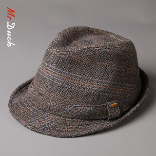 Mr duck men's hat british style retro herringbone woolen jazz hat high-end rolled edge large head circumference gentleman hat