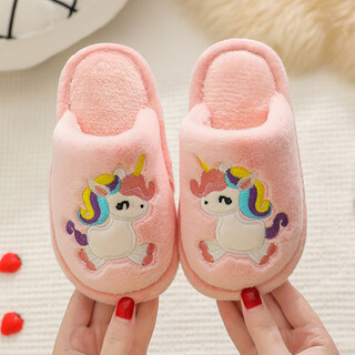 Children's cotton shoes, autumn and winter cotton slippers for boys and girls, cartoon indoor home shoes for small and medium-sized children, non-slip, pink, size 24-25, inner length 16cm, suitable for 1-3 years old