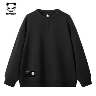 Hipanda hello panda american style trendy brand niche henry collar sweatshirt for men 2025 autumn new heavy button pullover black 2xl
