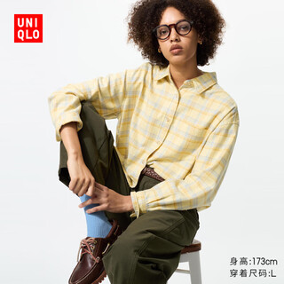 Uniqlo women's flannel shirt/checkered plaid long-sleeved shirt 485263 41 apricot m