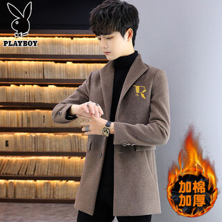 Playboy men's autumn and winter mid-length new cotton and thickened youth woolen coat casual jacket student handsome slim korean style camel 839 style cotton thickened l recommendation 100-115 jin jin is equal to 0.5 kg