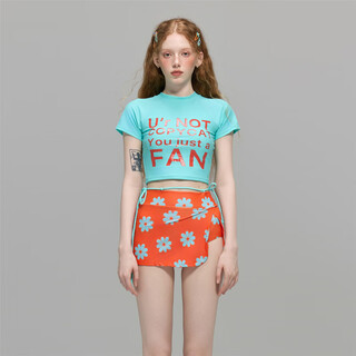 Shijanu three-piece split swimsuit for women, conservative slimming belly skirt style short-sleeved dopamine spa swimsuit, picture color m