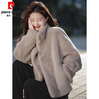 Pierre cardin fur all-in-one autumn and winter new mink velvet coat for women short warm stand-up collar eco-friendly rex rabbit fur fashion coat gray high quality s 85-105jin jin equals 0.5 kg