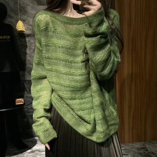 Su yuwei's early autumn very good-looking and popular korean style relaxed green loose knitted top lazy style high-end sweater green follow the store - free shipping insurance s (80-95jin jin is equal to 0.5 kg)