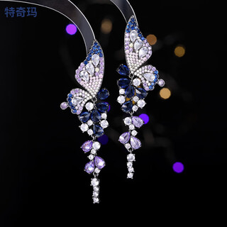 Teqima atmospheric heavy industry earrings european and american palace style high-end banquet wedding long water drop butterfly fashion earrings gun black