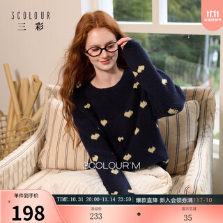 Sancai 2025 new winter sweater bow love jacquard loose pullover sweater casual retro m navy blue m 160/84a