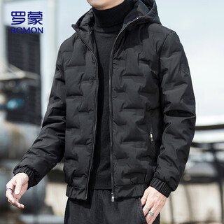 Romon down jacket men's winter outdoor warm hooded versatile casual high-end jacket top men's 886 black xl