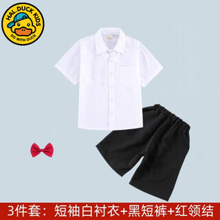 G.duckkids children's dress boy short-sleeved suspender suit boy handsome suit student piano host kindergarten performance clothing short white black shorts red bow tie 110 recommended 100-110cm3-4 years old