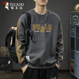 Woodpecker (tucano) spring 2025 new sweatshirt men's loose large size spring and autumn sports trendy brand long-sleeved tops handsome casual jacket dark gray xl suitable weight 140-160jin jin equals 0.5 kg
