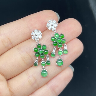 Shanling natural ice-grown green jade a goods s925 silver inlaid imperial green stud earrings with identification certificate flower-shaped earrings