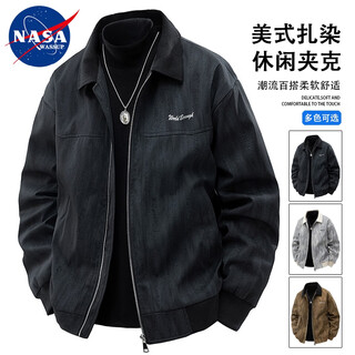 Nasawassup american tie-dye jacket men's autumn and winter trendy casual loose lapel large size workwear plus velvet top black 6xl recommended 230-250jin jin equals 0.5 kg