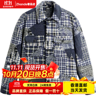 Zara flannel patchwork lapel shirt-style long-sleeved jacket for men, blue blue l (180/100a)
