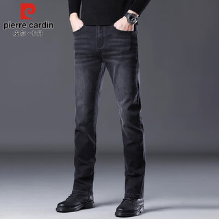 Pierre cardin jeans men's autumn and winter korean style trendy slim-fitting pants for men cotton stretch casual long pants men's black 33