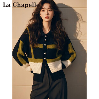 La chapelle 2025 spring and autumn new style knitted sweater, retro contrasting color design, small fragrance autumn and winter knitted cardigan jacket for women, picture color, one size fits all