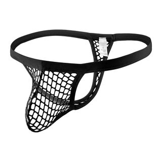 Men's low-waist thin belt mesh fully see-through sexy thong hip-lifting solid color elastic trousers boys' t-pants personality black m