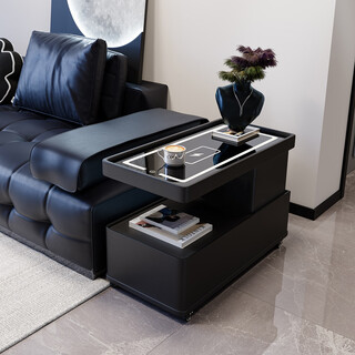 Zhunan movable coffee table for small apartment modern simple side cabinet light luxury living room italian style minimalist new sofa side table cart black smart panel + wireless charging + three-color light 40 width * 80 length * 60 height