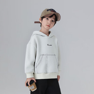 Youyoutonghua autumn and winter children's sweatshirt plus velvet hooded style 2025 boys warm thickened sports inner wear for middle and large children beige 100 52