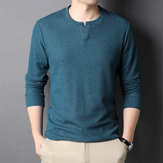 Less is more lilang men's mixed cotton henley collar men's t-shirt spring and autumn new long sleeve t-shirt bottoming shirt men's dad green m 48 90-105jin jin is equal to 0.5 kg
