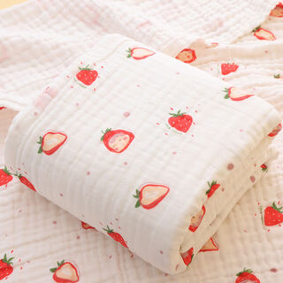 Fantasy baby blanket bath towel pure cotton gauze super soft absorbent newborn bath bag newborn towel quilt baby high density four-layer yarn smiley strawberry 70*90