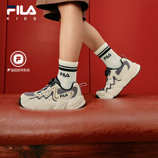 Fila children's shoes children's basketball shoes 2025 winter new boys and girls croissant shoes knob sports shoes smoke gray/milk white-qg 35 inner length 21.5cm
