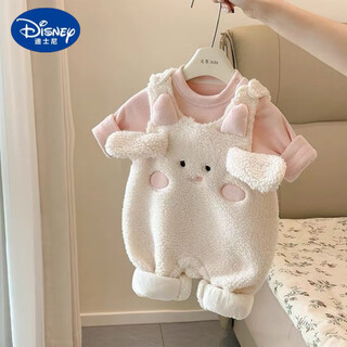 Disney baby autumn and winter set 2025 new baby girl velvet bottoming shirt cotton suspenders winter clothes two-piece set velvet pink bottoming ten small wool suspenders two-piece set 80cm 80