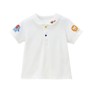 Mikihouse shirt new style for boys and girls cartoon bear navy collar embroidered short-sleeved long-sleeved shirt with short sleeves 90 cm