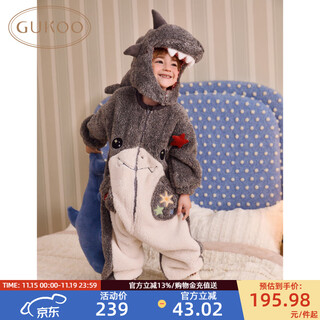 Gukoo pajamas children's winter coral velvet warm new cute color matching boys' home clothes jumpsuit can be weared outside d jumpsuit (hat not included) 110
