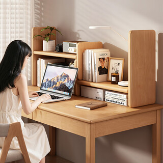 Gujia home all solid wood bookshelf desktop multi-layer simple storage rack office retractable storage rack study desktop rack imported fas rubber wood plain oak wood color premium quality | free door-to-door delivery