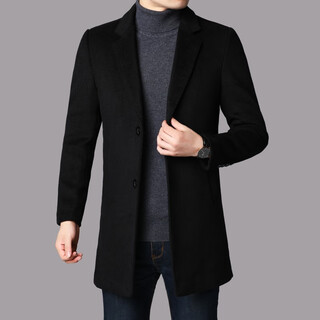 Lilang men's winter medium-length thickened coat new wool woolen coat young and middle-aged men's casual windbreaker black thickened m (170) (recommended 110-130jin jin equals 0.5 kg)