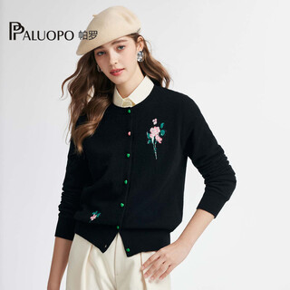 Paluopo red red label series shopping mall same style 25 autumn and winter knitted printed pure cashmere women's cardigan sweater 25a1c1368c black m (100)