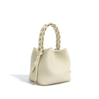 New first-layer cowhide bucket bag 2025 spring style textured genuine leather commuting versatile shoulder crossbody elegant handbag milkshake white