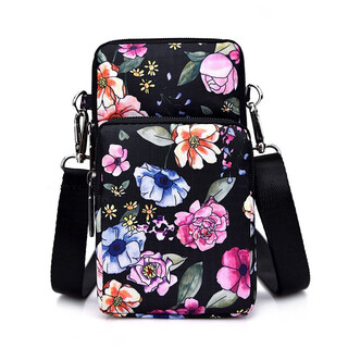 Oemg new mobile phone bag women's mini bag shoulder crossbody bag wrist coin purse casual sports dancing forearm bag black flower language