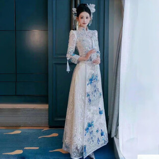 Anjy blue high-end heavy industry xiuhe wedding clothes 2025 new new chinese style small bride wedding clothes out-of-pavilion clothes malay coat no headwear m 95-105jin jin is equal to 0.5 kg