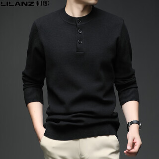 Lilanz men's cardigan henley neck cardigan autumn and winter thickened casual men's round neck knitted sweater cashmere sweater black l 170 (120-140jin jin equals 0.5kg)