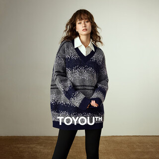 Chuyu imitation cow velvet sweater women's 2025 winter new fair isle jacquard loose mid-length top navy gray m
