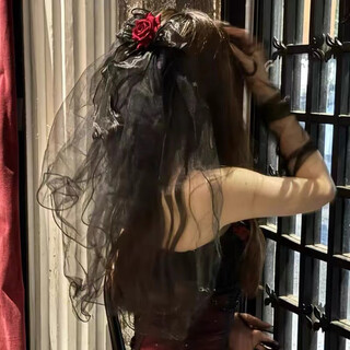 Zi jiafu dark halloween ghost bride veil witch elf black bow headdress funny dress up hair accessories women red rose black veil