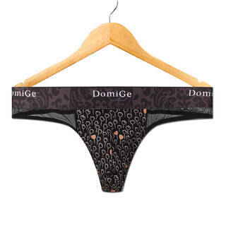 Dumi sexy fitness men's thong transparent ice silk cute underwear single t-pants hollow print summer black bottom print 5461 m1.9-2.2 feet
