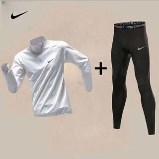 Nba cares-nike track and field training suit sports running training fitness high-elastic quick-drying tights long white zipper top + black tights reflective l (tights m size 100-120 jin jin equals 0.5 kg)