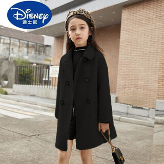 Disney (disney) high-end double-sided imitation cashmere coat for girls 2025 new winter clothing children's woolen wool coat for older children black 160 cm