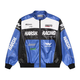 定制【黄景瑜 Aespa-柳智敏】HACR丨harshandcruel复古赛车皮衣 蓝色加棉款 L