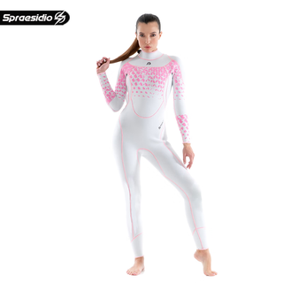 Spraesidio one-piece warm wetsuit swimsuit for men and women, thickened cold-proof swimming wetsuit, adult long-sleeved 3mm winter swimming jellyfish suit, pink and white (back zipper) xl