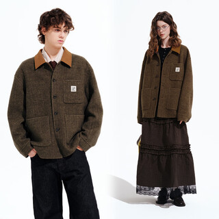 Pso brand men's and women's wool retro contrast color collar double-faced loose work jacket jacket winter truffle brown trufflebrown l