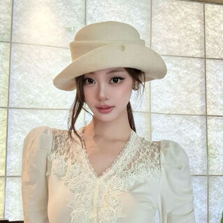 Retro hat french hepburn style curly top hat for women with foreign daughters, versatile face-showing beret, retro and elegant, milky white elegant face-showing small m56-58cm