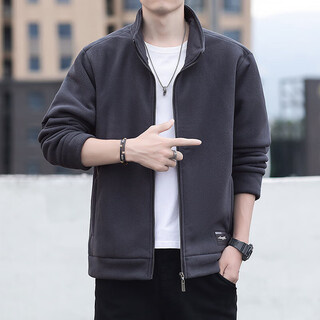 Men's plus fleece polar fleece jacket autumn and winter casual versatile stand collar jacket cgf long sleeve stand collar polar fleece jacket jd gray xl recommended 135-150jin jin equals 0.5 kg