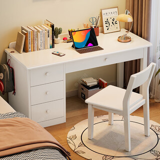 Huixun solid wood desk bookcase integrated table simple home student writing table children's study table bedroom office computer table ivory white #desk + cupboard 100cm*60cm*75cm