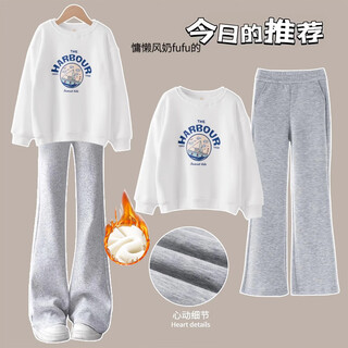 I.karnow girls' sports suit children's 2025 new autumn and winter style internet celebrity flare pants fashionable sweater plush velvet middle and large children 18328 gray + 4637 white velvet suit 120