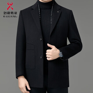 Jinba winter double-sided woolen coat men's suit collar mid-length down lining woolen coat middle-aged dad wear 8669 black (removable down lining) m 170/48