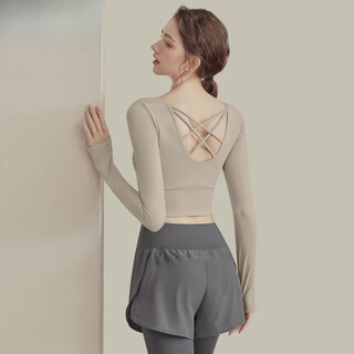 Kashiwa chao youyou yoga wear women's autumn and winter new sports top with breast pad feeling running pilates training fitness wear ginkgo ultra-stable fixed cup s recommended weight 95jin jin is equal to less than 0.5kg