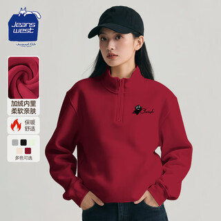 Jeanswest club jeans west half-zip sweatshirt 2025 new autumn and winter plus velvet loose casual top women's short stand-up collar jacket