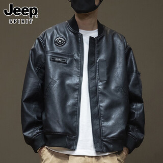 Jeep spirit genuine jeep high-end jacket men's 2026 spring and summer new retro pu leather jacket men's american motorcycle spring and autumn jacket men black pu leather m weight 120 130 jin jin equals 0.5 kg
